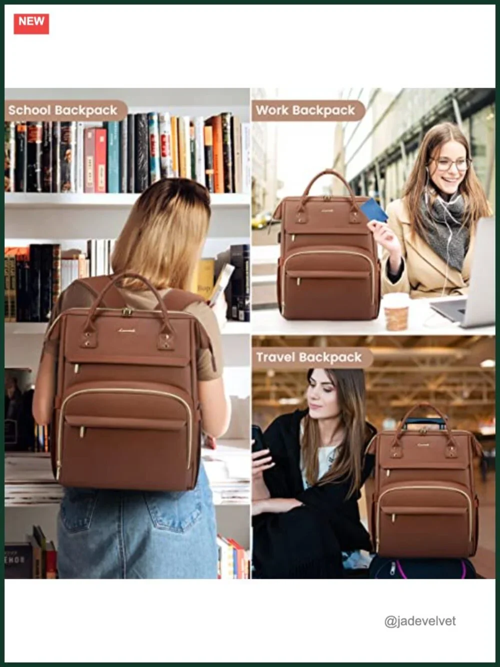 Faux Leather Laptop Backpack for Women 15.6 Inch Work Travel Bag USB Port